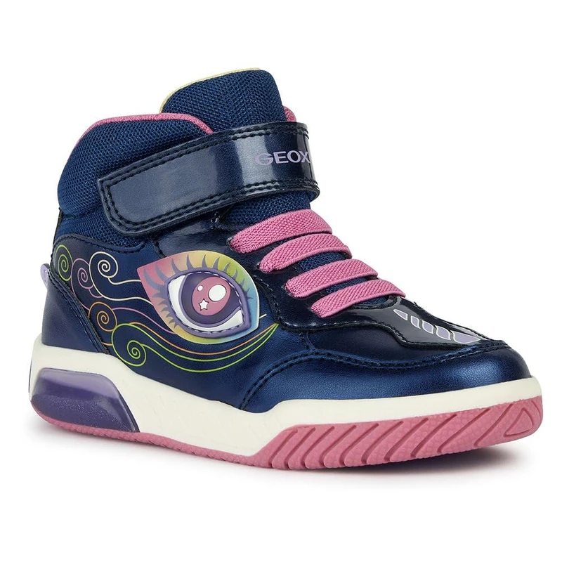 Geox Inek Children's Trainers in Blue Smooth Leather, Navy Multi-Coloured, 11 UK