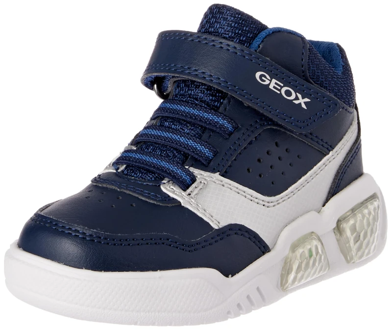 Geox Boys' J Illuminus Boy Trainers, Navy Silver, 1 UK
