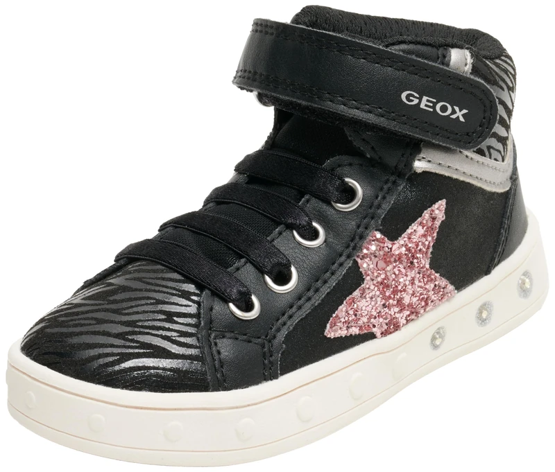 Geox J Skylin Girl Sneaker, Black Dk Pink, 5 UK