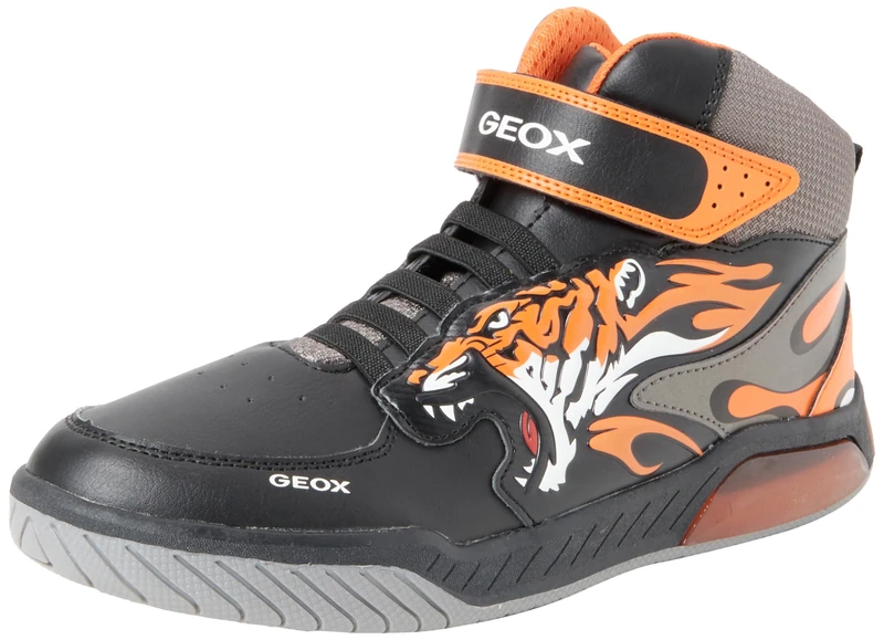Geox J Inek Boy Sneaker, Black Orange, 7 UK Child