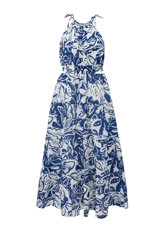 s.Oliver Cotton Jersey Tiered Dress Ocean Blue 40, Ocean Blue, 14