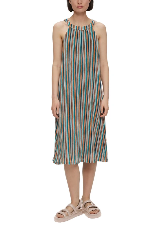 s.Oliver BLACK LABEL Textured Stripe Midi Dress, Petrol, 22