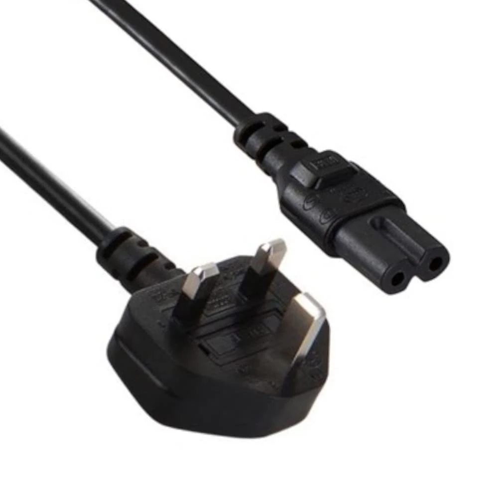 5M Figure 8 Power Lead - 2-Pin IEC C7 Universal 3-Pin UK Plug Power Cord - Compatible With Samsung LG Sony TV Mains Power Adapter Charger Cable UK - Black