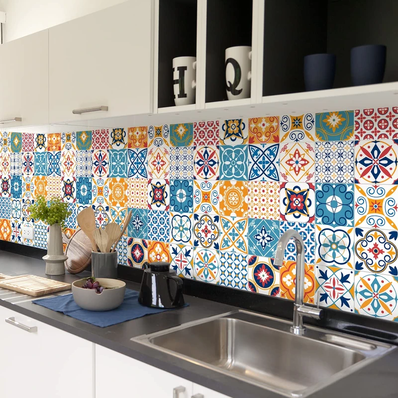 Ambiance Sticker Self-Adhesive Decorative Wall Decal Cement Tile for Bathroom and Kitchen Leopoldo - Pack of 60 Stickers of 15 x 15 cm