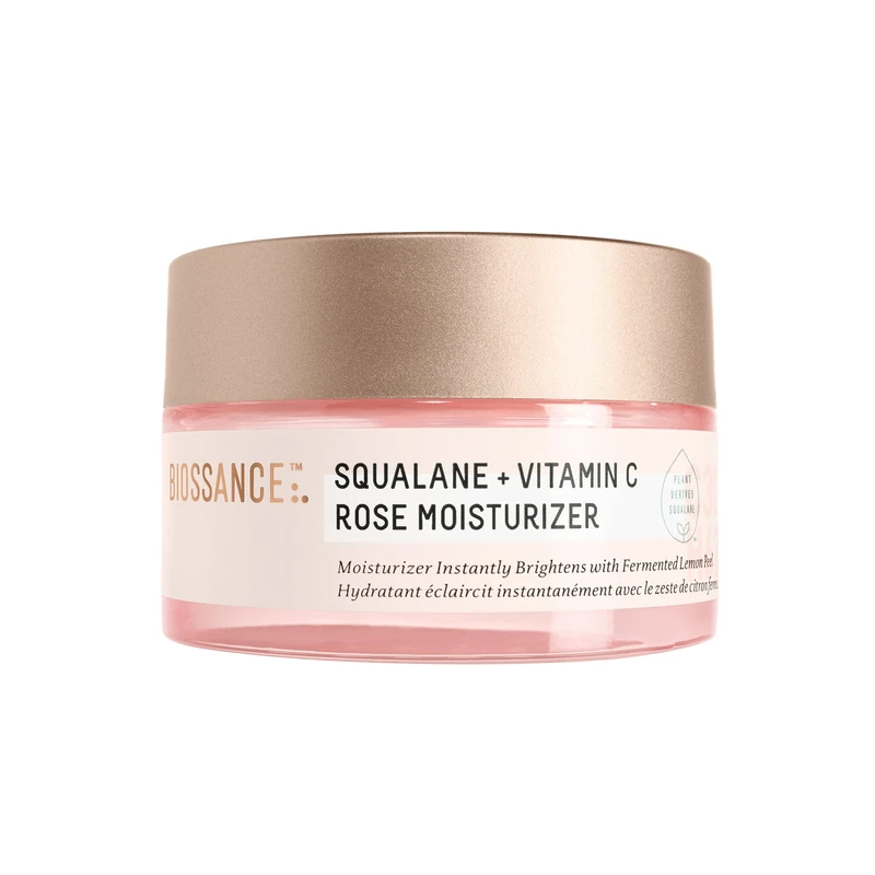 BIOSSANCE Squalane + Vitamin C Rose Face Moisturizer - 50ml Antioxidant-Rich Day/Night Face Lotion – Hydrates and Smooths Fine Lines – Even Skin Tone & Reduce Discoloration – For Radiant Skin