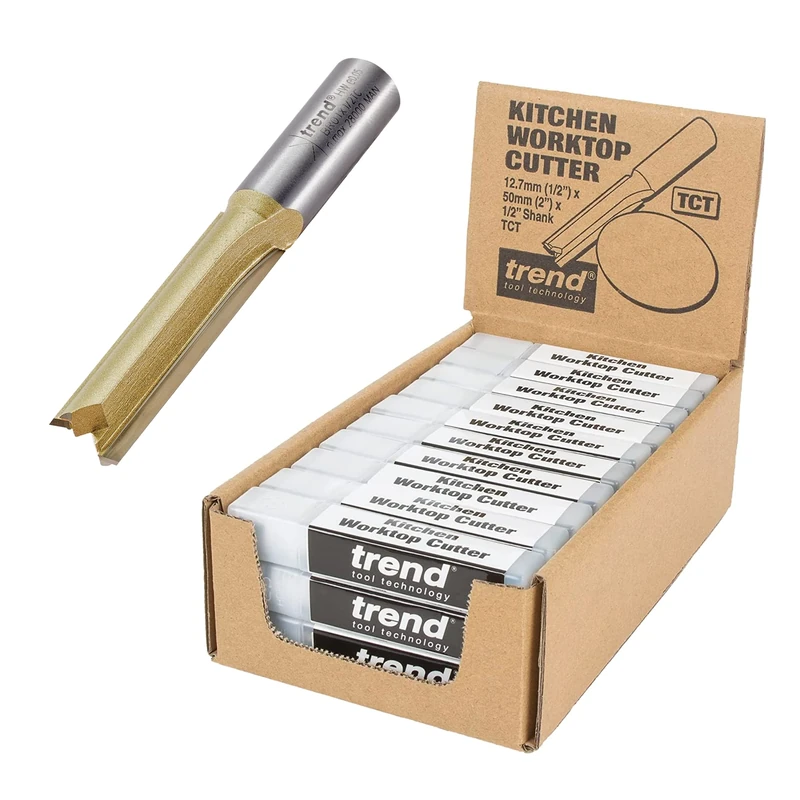 Trend 30-Piece Straight Two Flute Worktop Router Cutter, 1/2 Inch Shank, 12.7mm Cut Diameter, 50.8mm Cut Length, Tungsten Carbide Tipped, BR01/30