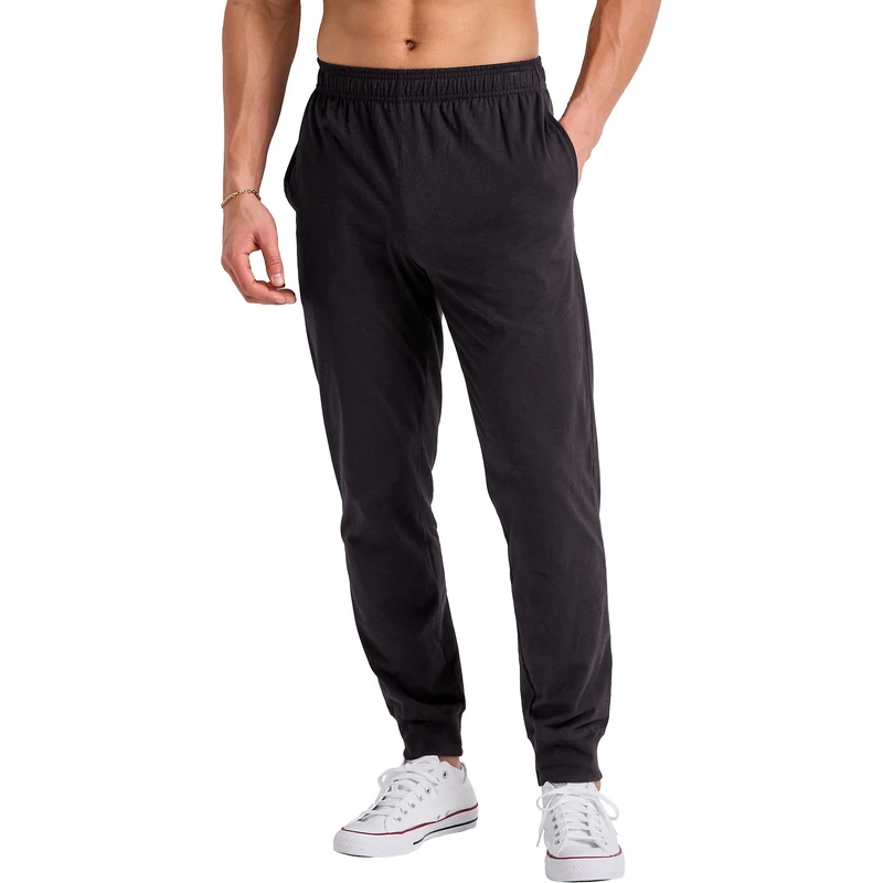 Hanes Men's Originals Cotton Joggers, Jersey Sweatpants Pockets, 30" Inseam, Black, Large
