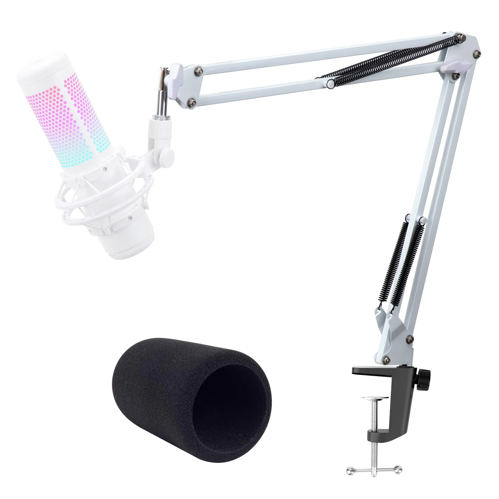 QuadCast Microphone Arm Stand White - Mic Arm with Microphone Cover Foam Compatible with HyperX QuadCast S Mic by YOUSHARES
