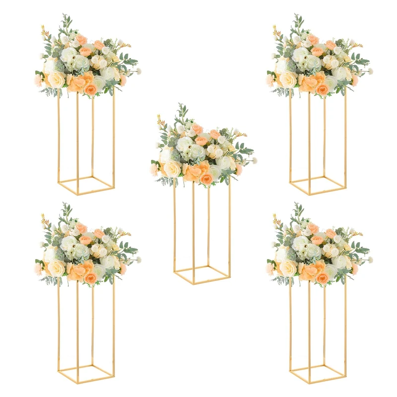 Fullvaseer 23.6inches Tall Gold Wedding Flower Vase,5pcs Flower Stand Centerpieces for Party Table Decoration