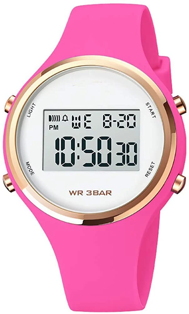 Women LED Display Elecreonic Watch Fashion Chrono Alarm Digital Clock Woman Outdoor Sport Wirstwatch (A-Red)