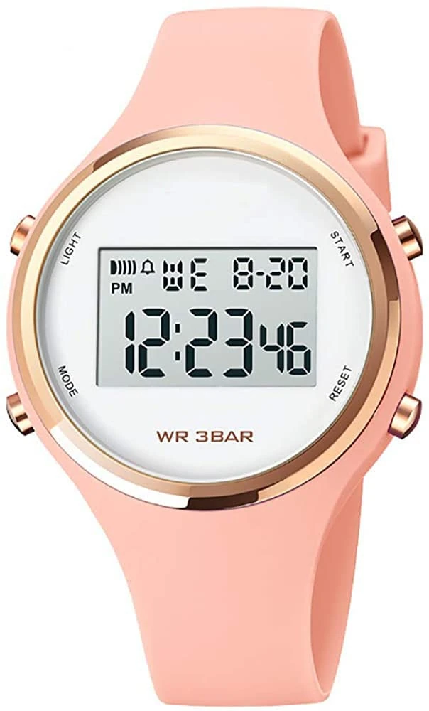 Women LED Display Elecreonic Watch Fashion Chrono Alarm Digital Clock Woman Outdoor Sport Wirstwatch (A-Pink)
