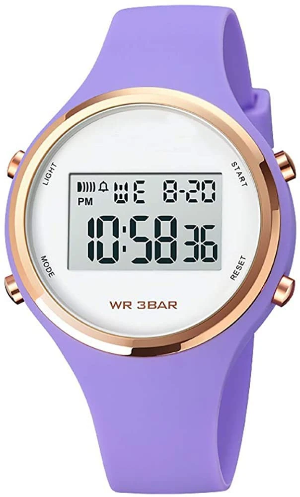 Women LED Display Elecreonic Watch Fashion Chrono Alarm Digital Clock Woman Outdoor Sport Wirstwatch (A-Purple)