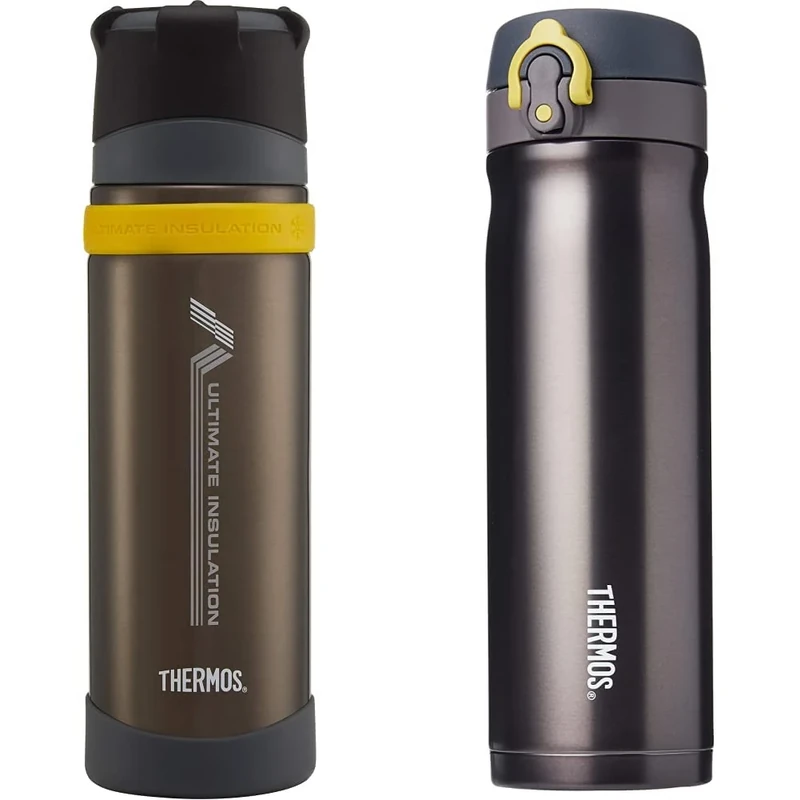Thermos 104105 Ultimate Series Flask, Charcoal, 500 ml & 185198 Direct Drink Flask, Charcoal, 470 ml Black