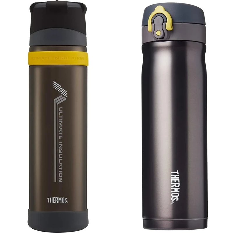 Thermos 104110 Ultimate Series Flask, Charcoal, 900 ml & 185198 Direct Drink Flask, Charcoal, 470 ml Black