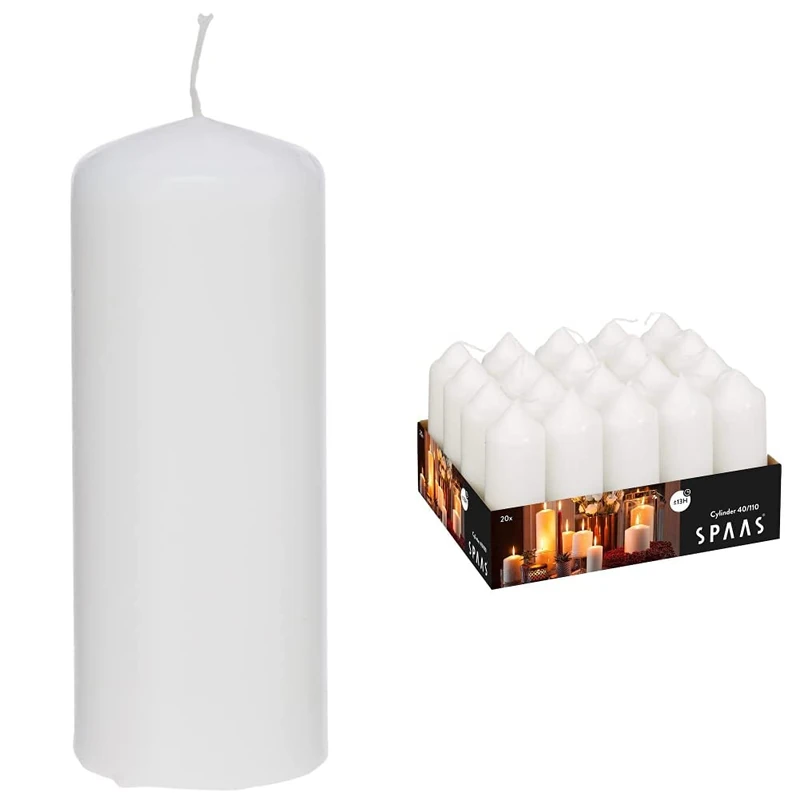 Spaas Tray of 9 Unscented Pillar Candles 60/150 mm, ?? 45 Hours, White & Tray of 20 Unscented Pillar Candles 40/110 mm, 13 Hours, White