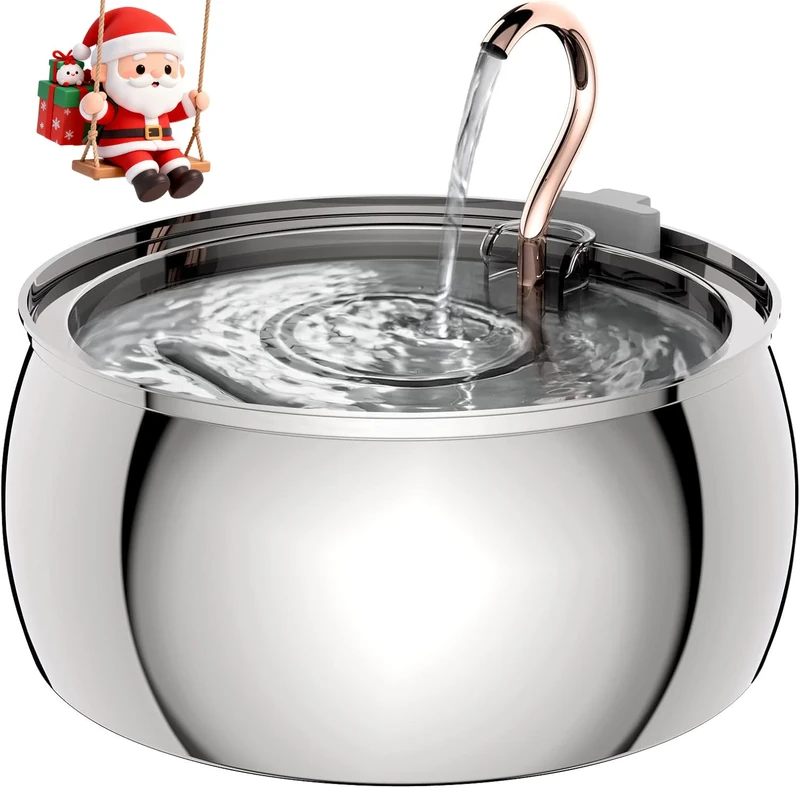 Tomxcute Cat Water Fountain, 4.0L/135oz Automatic Stainless Steel Pet Fountain Dog Water Dispenser, Ultra-Quiet Pump and 3 Replacement Filters & for Cats, Dogs, Multiple Pets