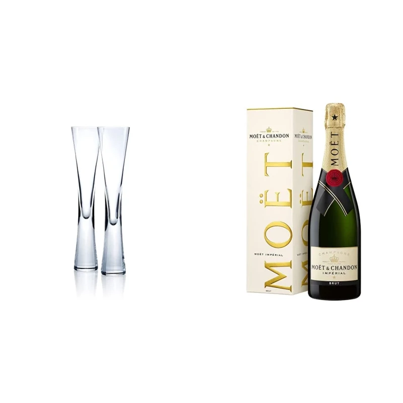 LSA Moya Champagne Flute 170ml Clear | Set of 2 | Mouthblown & Handmade Glass | MV17 and Moët & Chandon Impérial Brut, Gift Box, 75cl
