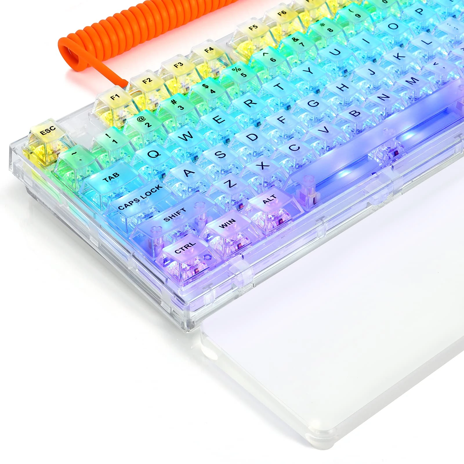ATTACK SHARK Hot Swappable Mechanical Gaming Keyboard Wired/Wireless/2.4G 82Keys Transparent PBT Keycaps Kailh MX Switches LIGHTSYNC RGB with Coiled Keyboard Cable and Acrylic Wrist Rest -White Pro