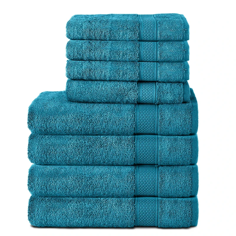 Komfortec Set of 8 100% Cotton Towels 470 g/m², 4 Bath Towels 70 x 140 cm and 4 Hand Towels 50 x 100 cm, Soft Terry Towelling, Large Size, Turquoise
