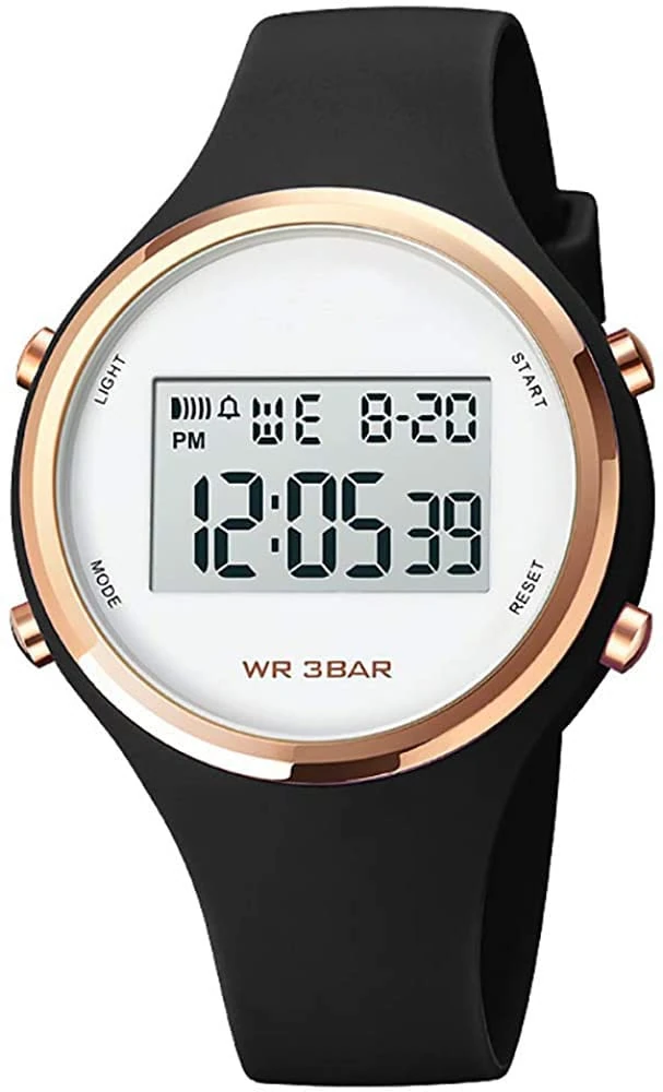 Women LED Display Elecreonic Watch Fashion Chrono Alarm Digital Clock Woman Outdoor Sport Wirstwatch (A-Black)