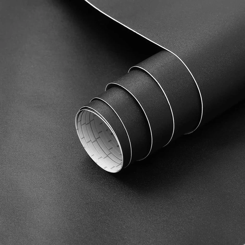 Arthome Black Contact Paper Peel and Stick 90cmx305cm Solid Black Matte Textured Self Adhesive Decorative Vinyl Film for Countertop Cabinets Renovate Furniture Wall Decoration Covering