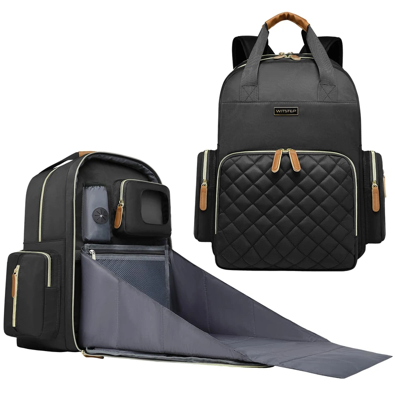 WITSTEP Diaper Bag Backpack with Changing Station, Baby Diaper Bag Organizer for Moms Dads Large Baby Changing Bags, Black, Diaper Bag With Changing Station