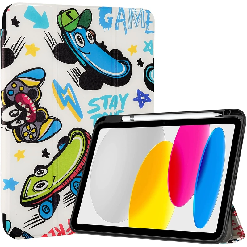 ProCase for iPad (A16) 11th Generation 11 Inch 2025/10th Generation 10.9 Inch 2022 Case with Pencil Holder, Hybrid iPad 11 10 Case with Clear Back, Supports Auto Wake/Sleep -Skateboard