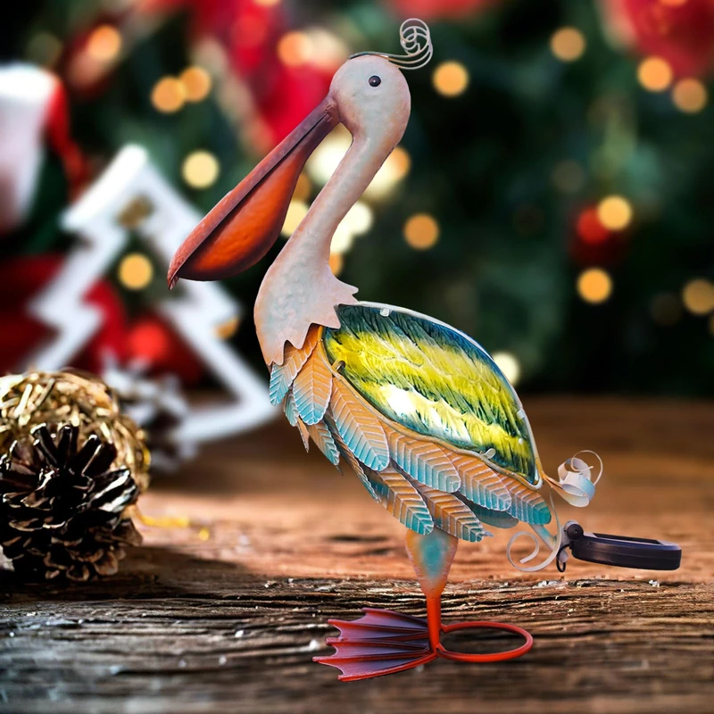 HONGLAND Solar Metal Pelican Statues Garden Sculpture & Statues, Glass Outdoor Pelican Yard Art Coastal Ocean Bird Decor Lawn Ornament for Backyard Porch Patio Decor（19 Inch）