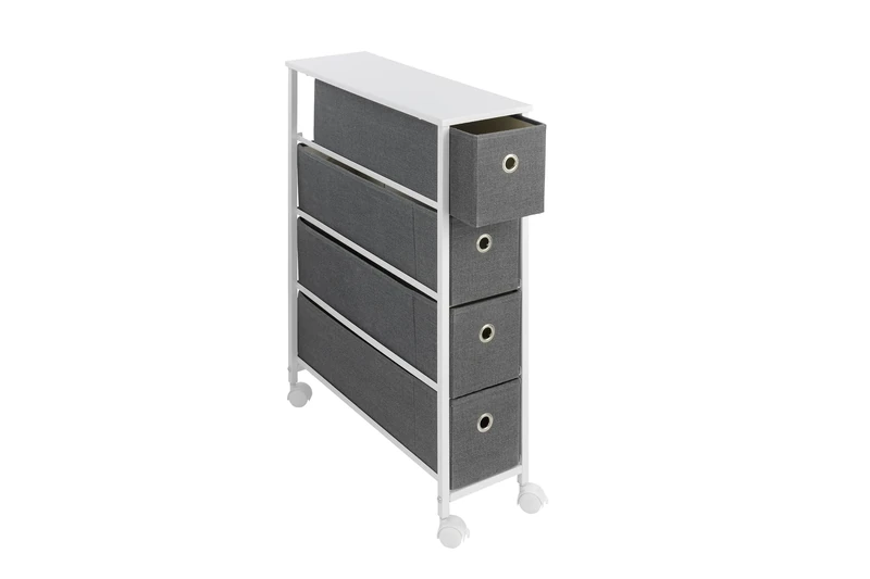 Maximex Recess Shelving Unit 4 Drawers - Recess Shelf with 4 Extra Deep Drawers & 4 Smooth Castors Metal 20 x 58 x 79 cm White