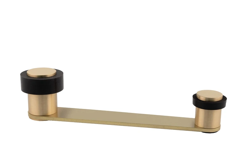 Door Stop with Rotating Holder | for Doors up to 100 mm Thick | Brass | Includes Screw + Dowel | Ref I-253 | EVI Herrajes (Matte Brass - Black Rubber)
