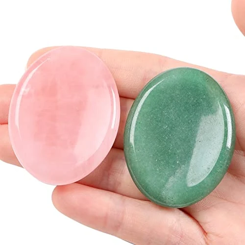 XIANNVXI 2Pcs Crystal Stones Healing Crystals Thumb Worry Stones Rose Quartz Aventurine Gemstones Natural Polished Oval Palm Pocket Stone for Anxiety Stress Relief Meditation