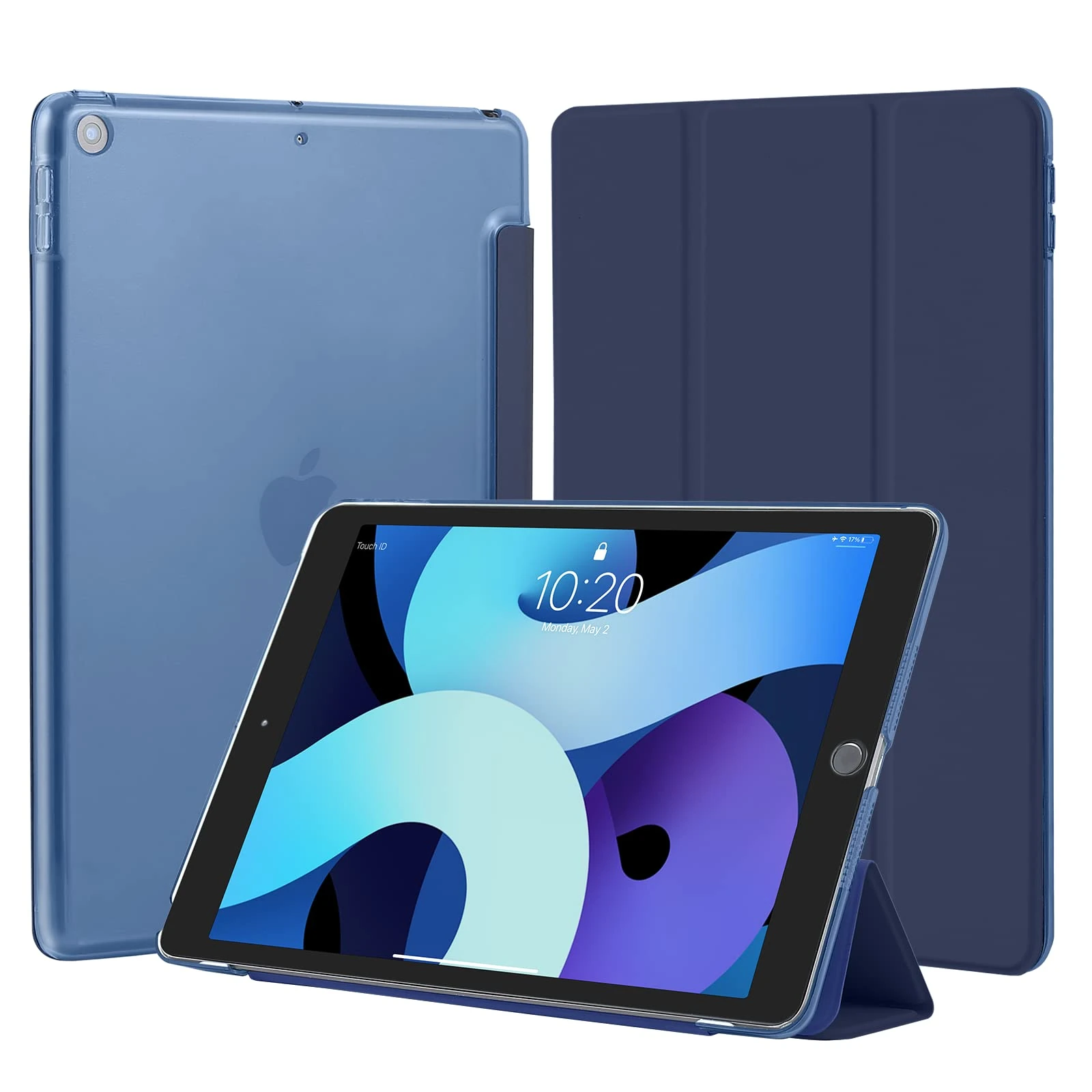 4UBonLife Case for iPad 9th/8th/7th Generation 10.2 inch 2021/2020/2019, Slim Stand Protective Case with Translucent Frosted Hard Back Cover Shell, Dark Blue