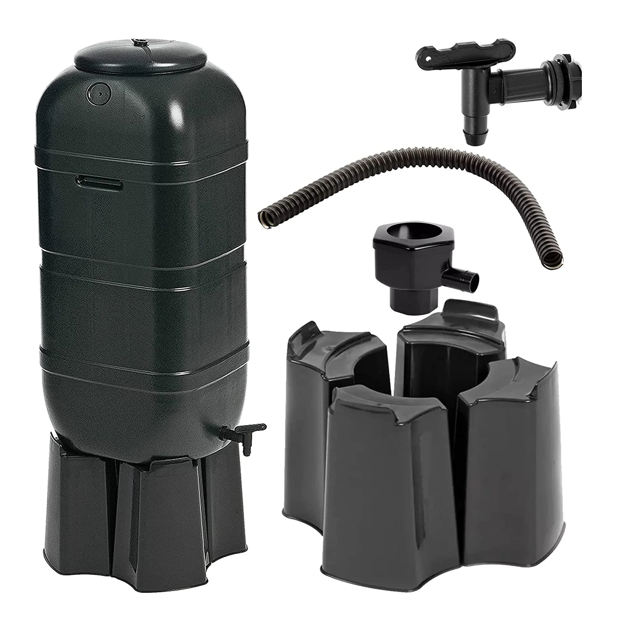 Garden Space Saver 100 Litre Black Slimline Water Butt Kit For Outdoors Gardens Complete With Stand, Lid & Diverter