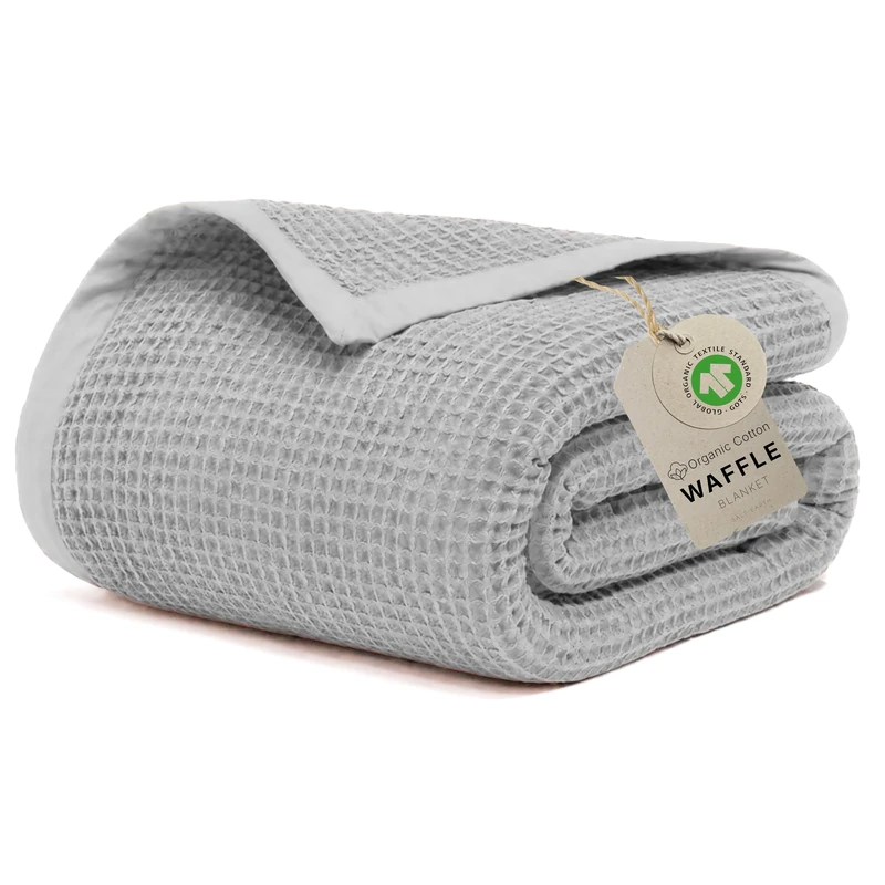 Salt Earth GOTS Certified 100% Organic Cotton Throw Blanket,108"X108" Waffle Blankets & Throws for Bed, Throw Blanket for Couch,Modern and Cozy Blanket,All Seasons, Comfy Soft Blanket (Scottish Grey)