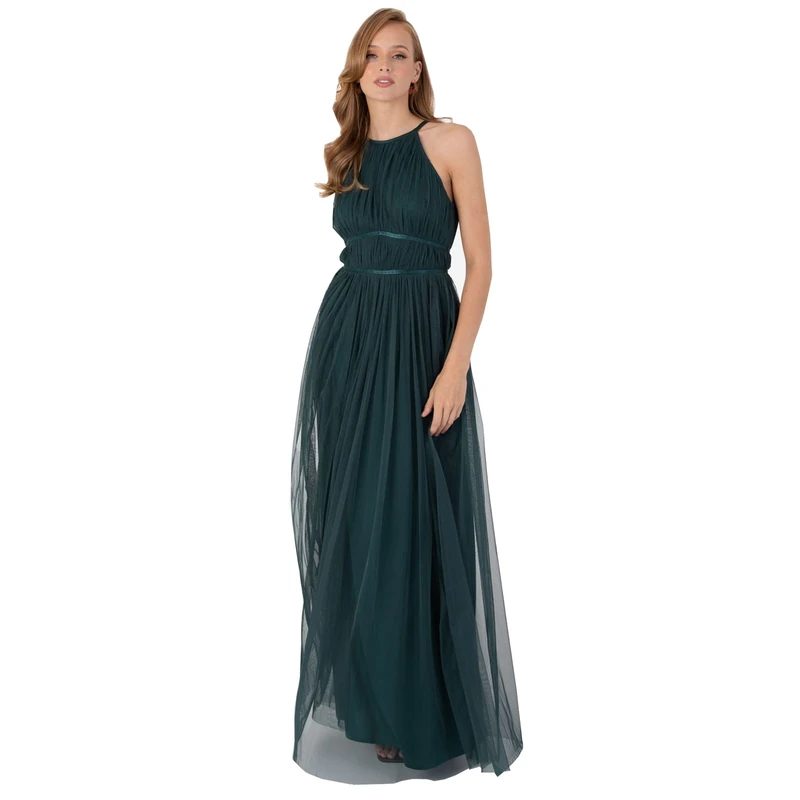 Anaya with Love Ladies Maxi Dress for Women Halter Neck Sleeveless Back Keyhole Long for Wedding Guest Prom Ball Evening Gown Bridesmaid Emerald Green Size 28