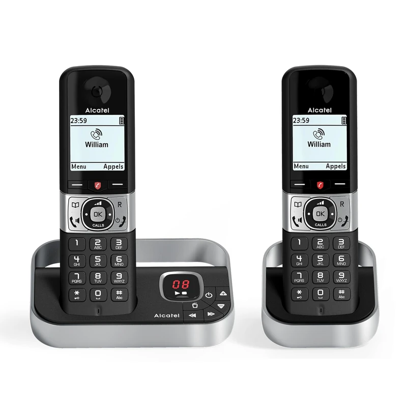 ALCATEL F890 Voice Duo - Cordless Phone DECT With Answering Machine - High Resolution Graphic Display - Handsfree - Call Barring - VIP Ringtone - 50 Min Answering Machine - 2 Handsets - Black/Grey
