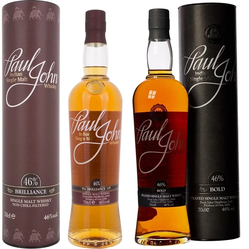 Paul John Brilliance Indian Single Malt Whisky 70 cl & Bold Indian Single Malt Whiskey, 70 cl