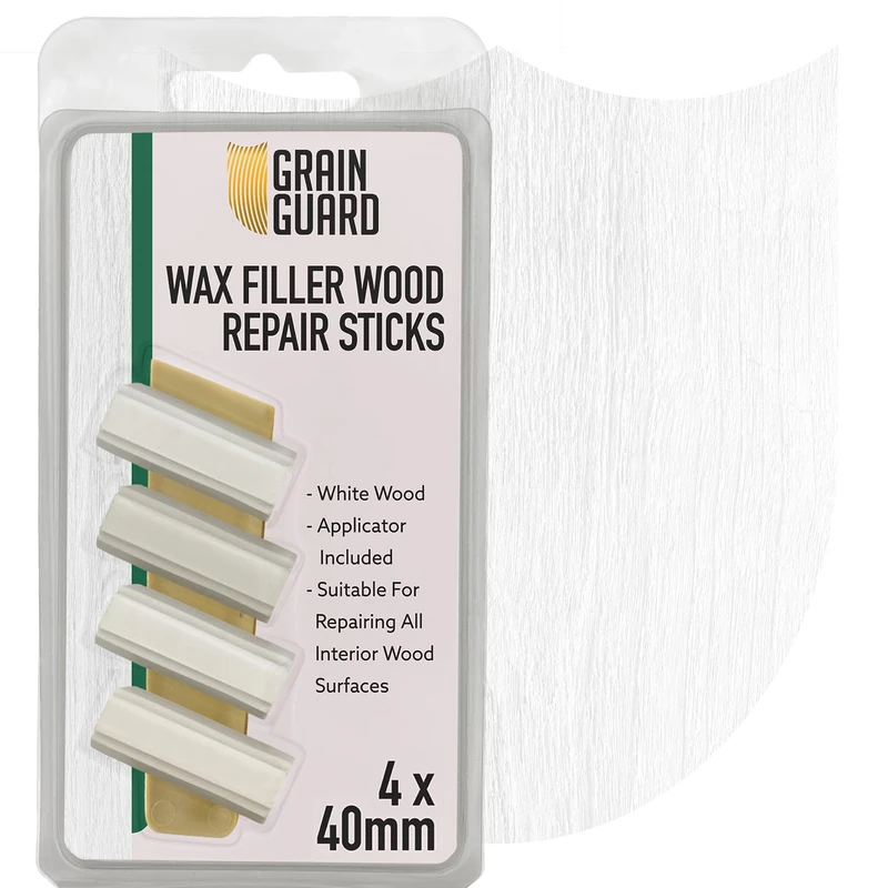 GRAIN GUARD Wax Filler Wood Repair Sticks | White Wood | Furniture Repair Kit | Multi-Surface: Wood, Plastic, Hard Surfaces | Blend to Colour Match | 4x40mm