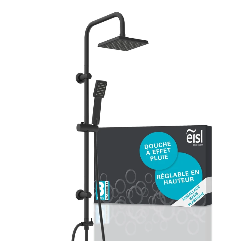 EISL Easy Energy DX12004BL-A Shower Set Black Shower System Without Tap 2 in 1 with Large Rain Shower (170 x 170 mm) and Hand Shower Without Fittings Ideal for Retrofitting Complete Mounting Set