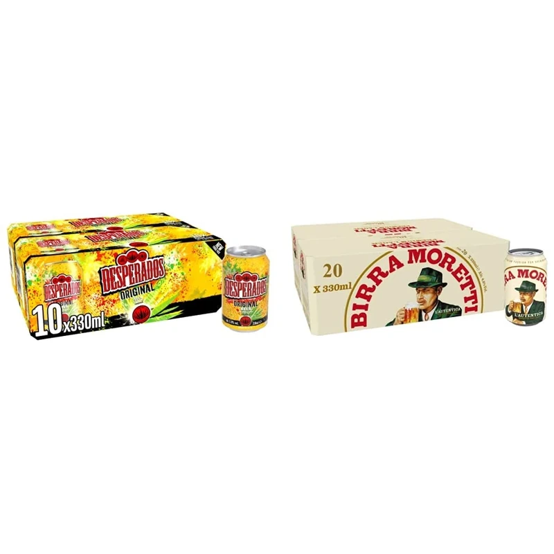 Desperados Tequila Lager Beer 20 X 330ML Cans & Birra Moretti Lager Beer, 330 ml (Pack of 20)