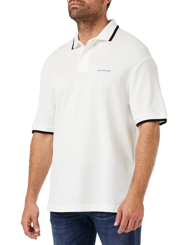 Armani Exchange Men's Embroidered Front, Back 91 Logo, Short Sleeves Polo Shirt, Weiß, L