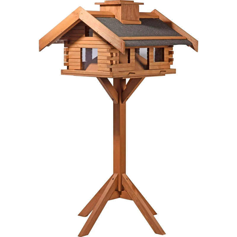 dobar® 98740FSC XXL Bird Feeder House Solid Wood XXL with Stand 84 x 78 x 163 cm Dark Brown
