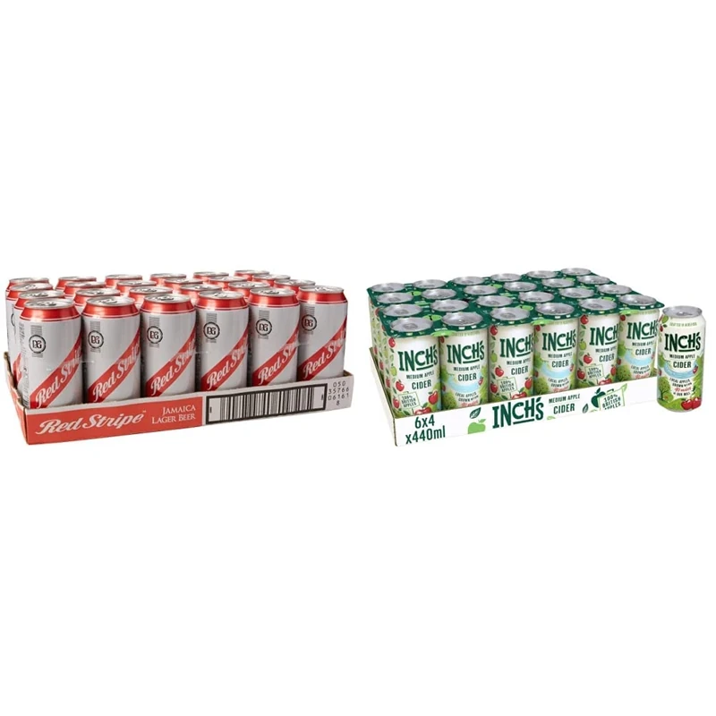 Red Stripe Lager can Beer, 440 ml, Case of 24 & Inch's Apple Cider 24 x 440ML Cans