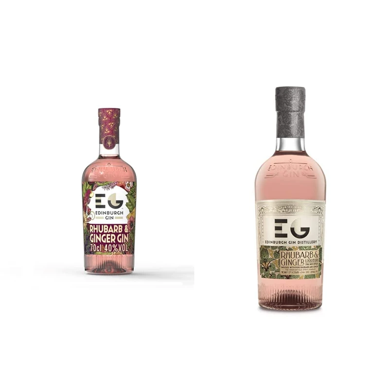 Edinburgh Gin Rhubarb and Ginger Pink Gin 70 cl & Rhubarb and Ginger Liqueur, 50cl