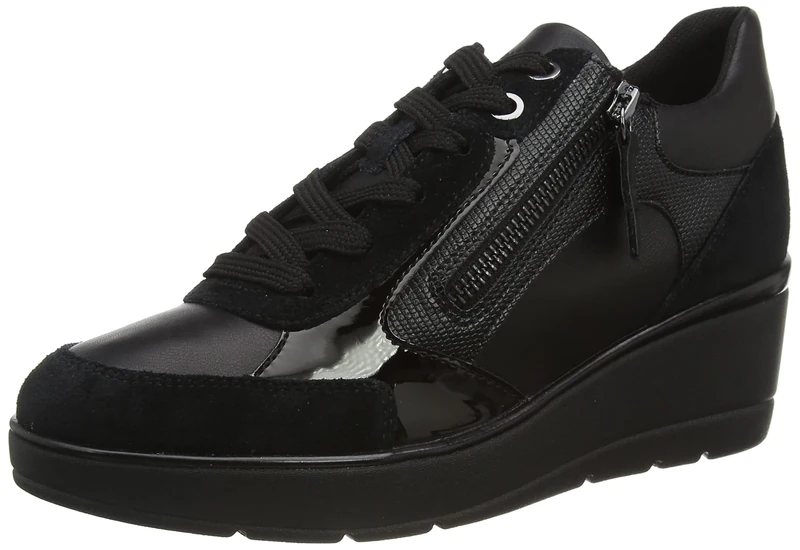 Geox Women's D Ilde C Sneaker, Black, 7.5 UK
