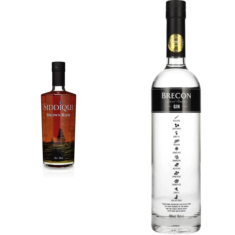 Siddiqui Brown Rum 40% - 700ml & Brecon Wales Gin, 70 cl