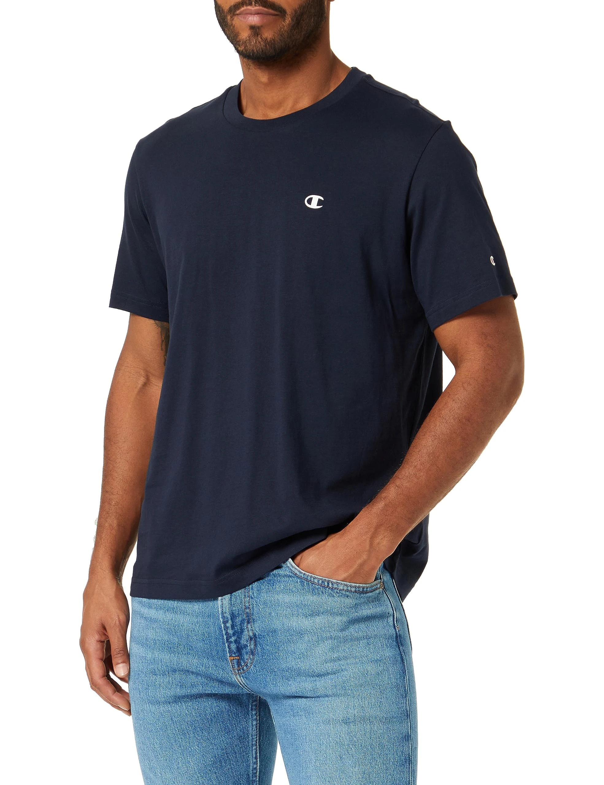 Champion Men's Legacy Basics-S-S Crewneck T-Shirt, Navy Blue, XL