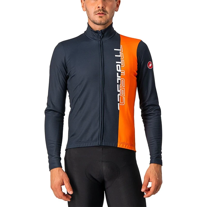 CASTELLI Men's TRAGUARDO Jersey FZ Sweatshirt, Savile Blue/Brilliant Orange, XS