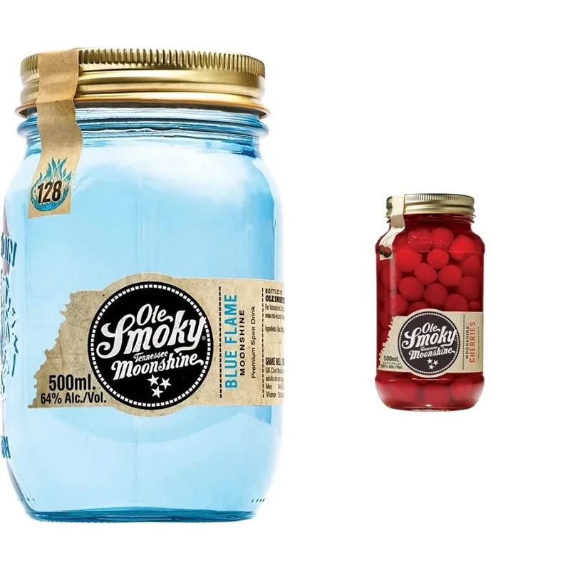Ole Smoky Blue Flame Moonshine, 500ml 64% & Cherries Moonshine, 500ml 50%
