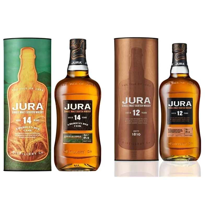 Jura Aged 14 Years American Rye Single Malt Whisky, 70cl & Jura 12 Year Old Single Malt Whisky, 70 cl